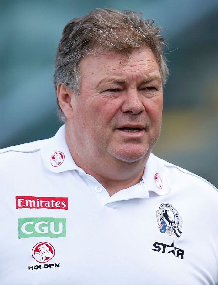 AFL 2015 NAB Challenge - Hawthorn v Collingwood Neil Balme, Director of Football at the Magpies looks on during the 2015 NAB Challenge Week 1 match between the Hawthorn Hawks and the Collingwood Magpies at Aurora Stadium, Launceston on February 26, 2015. (Photo: Michael Willson/AFL Media)